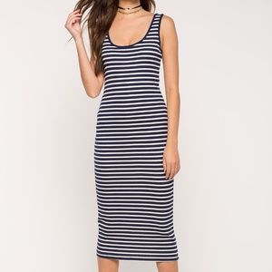 AMBIANCE Striped Blue White Column Midi Dress medium